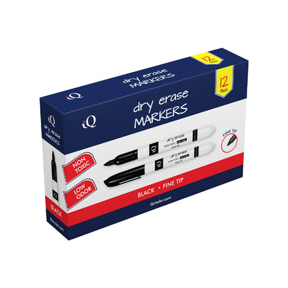 12 Pack iQ Dry Erase Markers Fine Tip - Pen Style Black 43125