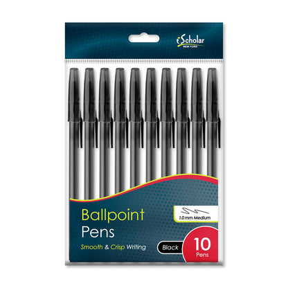 10 Pack Ballpoint Pens Black 44406