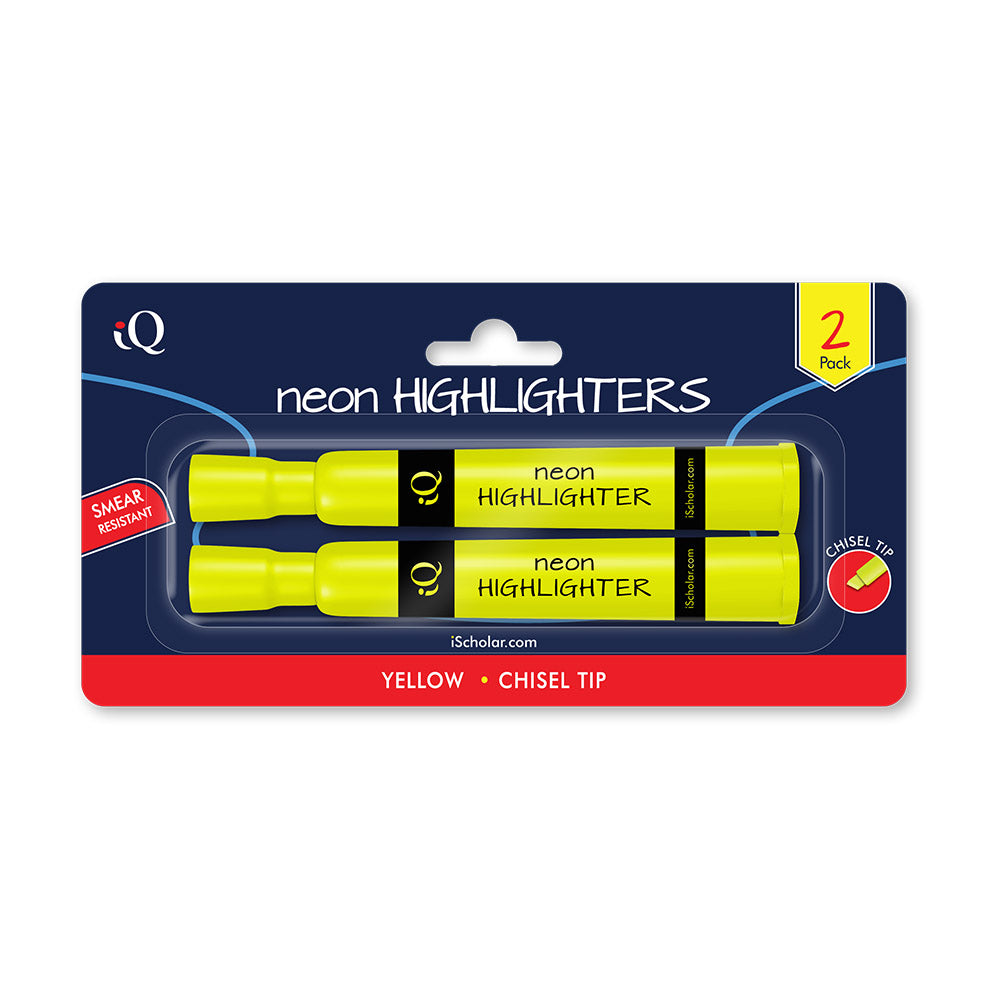 2 Pack iQ Highlighters Chisel Tip - Tank Style Yellow 44702
