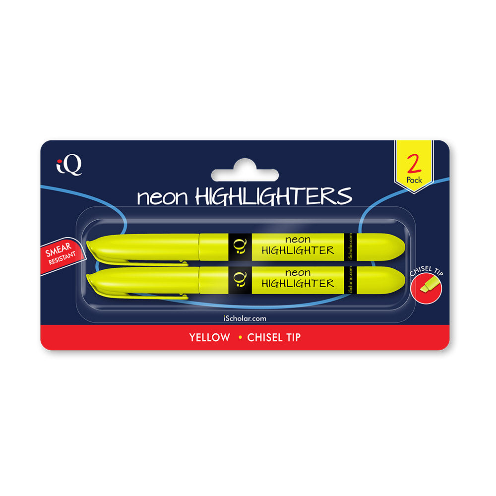 2 Pack iQ Highlighters Chisel Tip - Pen Style Yellow 44703