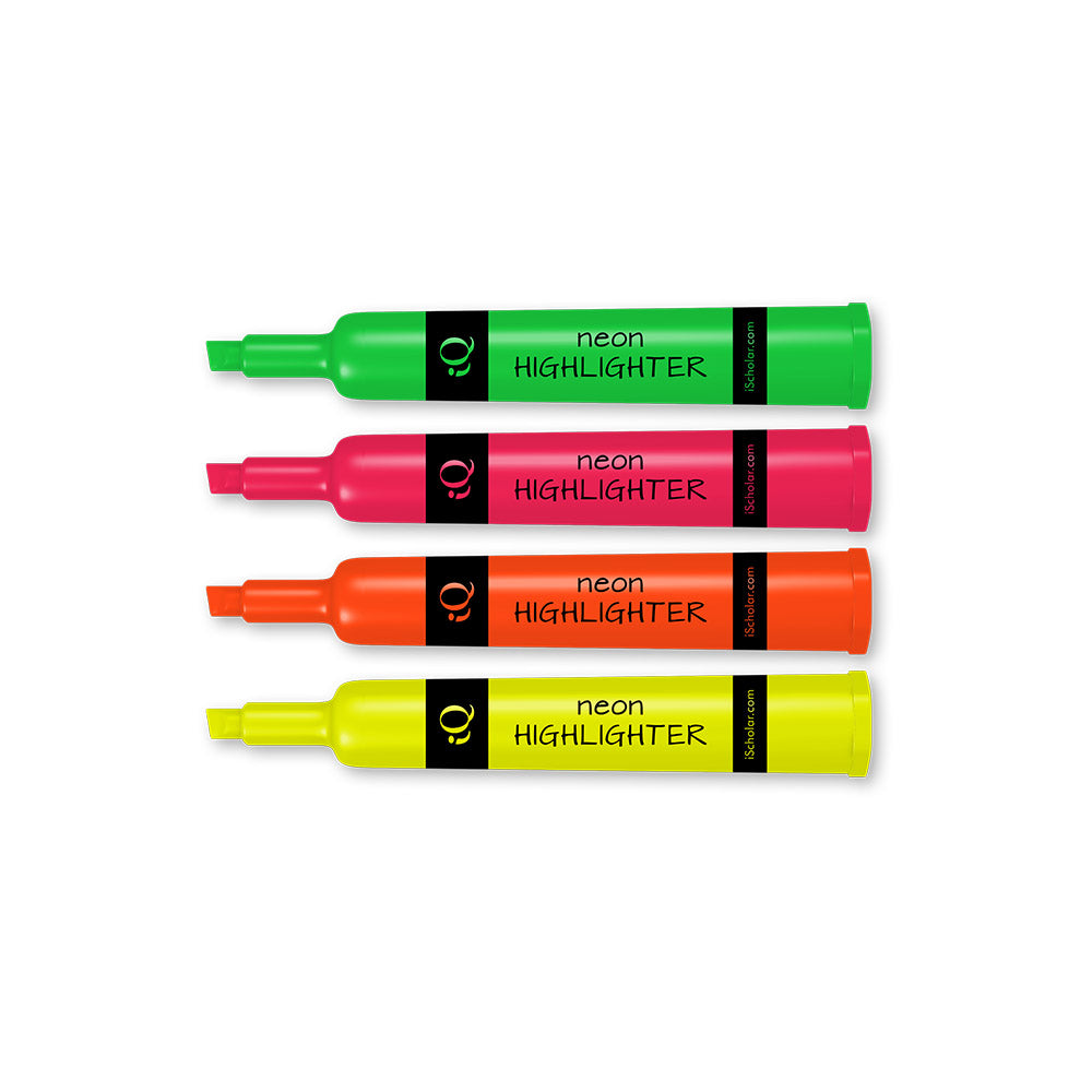 4 Pack iQ Highlighters Chisel Tip - Tank Style Asst. Colors 44704