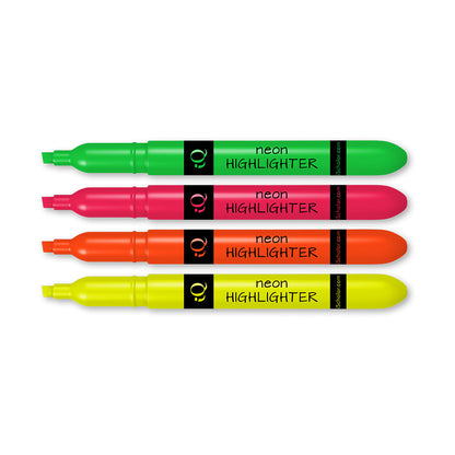 4 Pack iQ Highlighters Chisel Tip - Pen Style Asst. Colors 44705