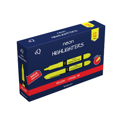 12 Pack iQ Highlighters Chisel Tip - Pen Style Yellow 44712