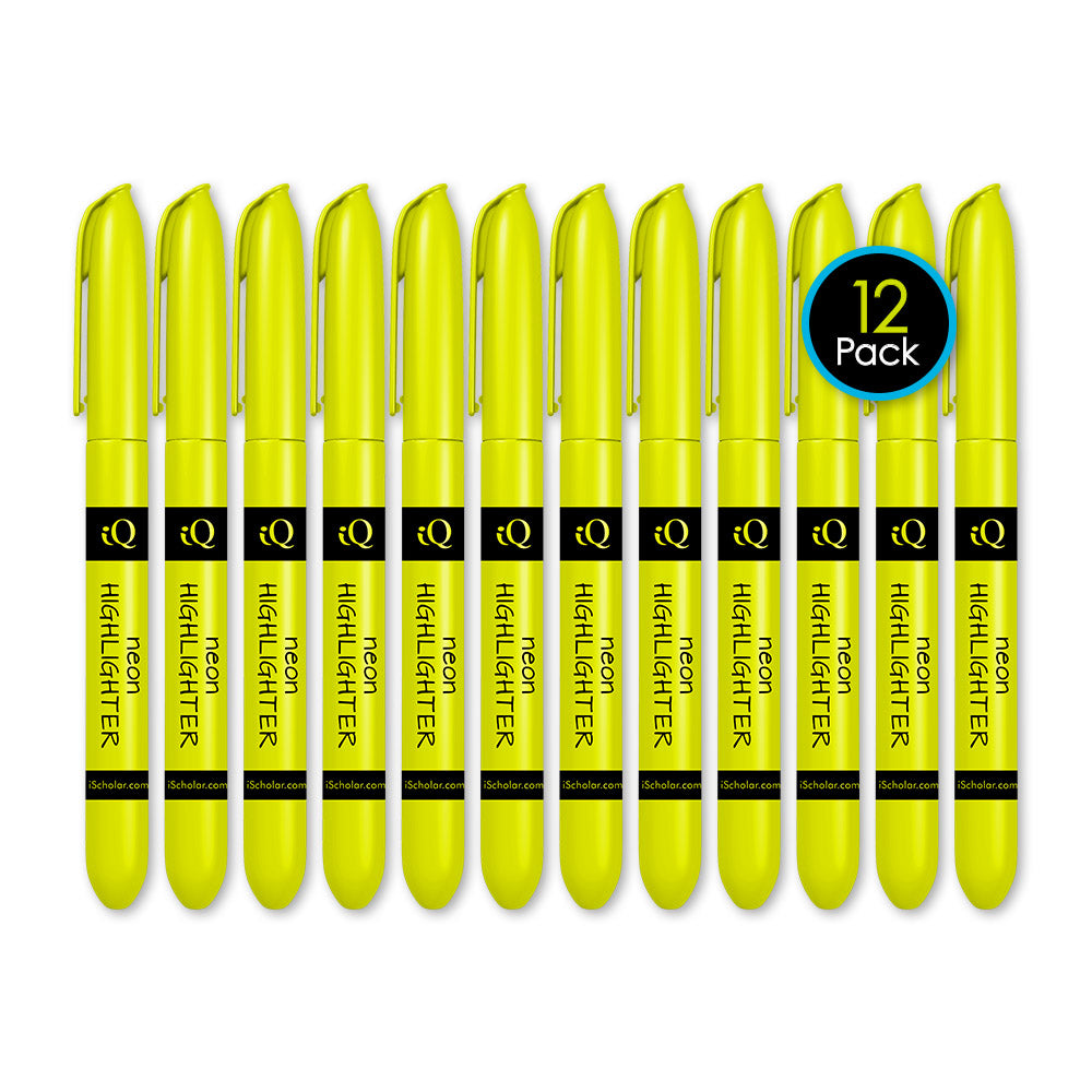 12 Pack iQ Highlighters Chisel Tip - Pen Style Yellow 44712