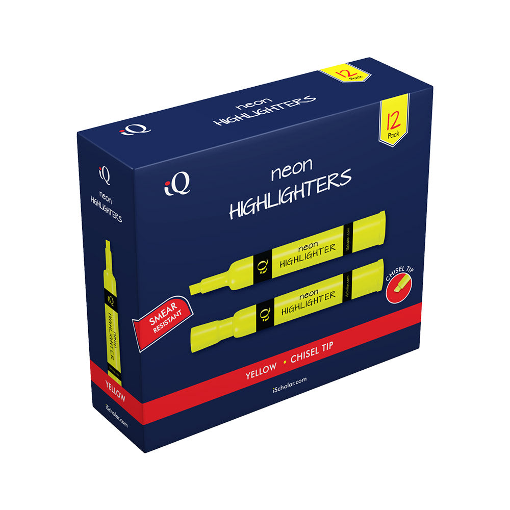 12 Pack iQ Highlighters Chisel Tip - Tank Style Yellow 44713