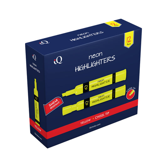 12 Pack iQ Highlighters Chisel Tip - Tank Style Yellow 44713