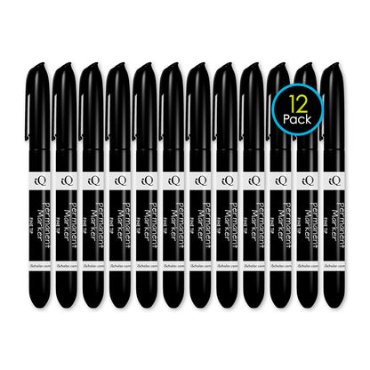 12 Pack iQ Permanent Markers Fine Tip - Pen Style Black 48012