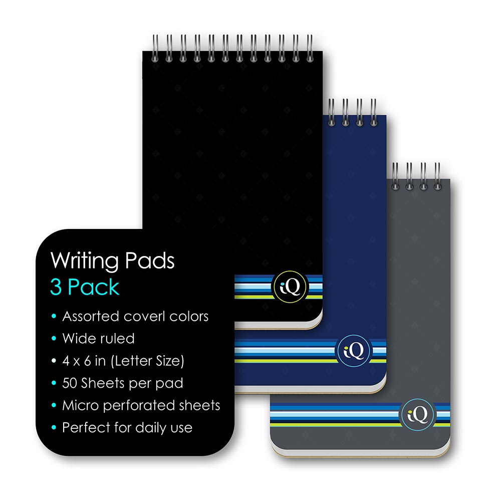 3 Pack iQ Writing Pads Wirebound 4 x 6in 150 Sheets 52863