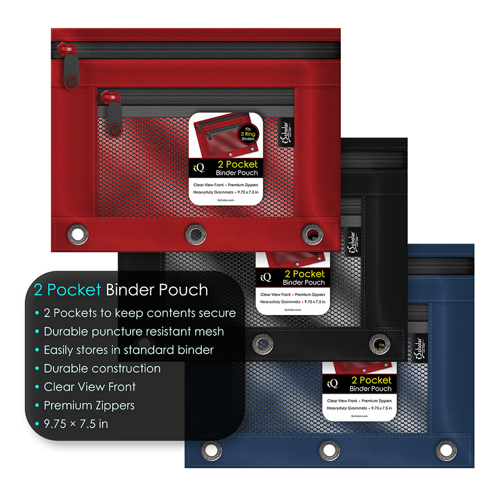 2 Pocket Mesh Binder Pouch with 3 Hole Punch 55013