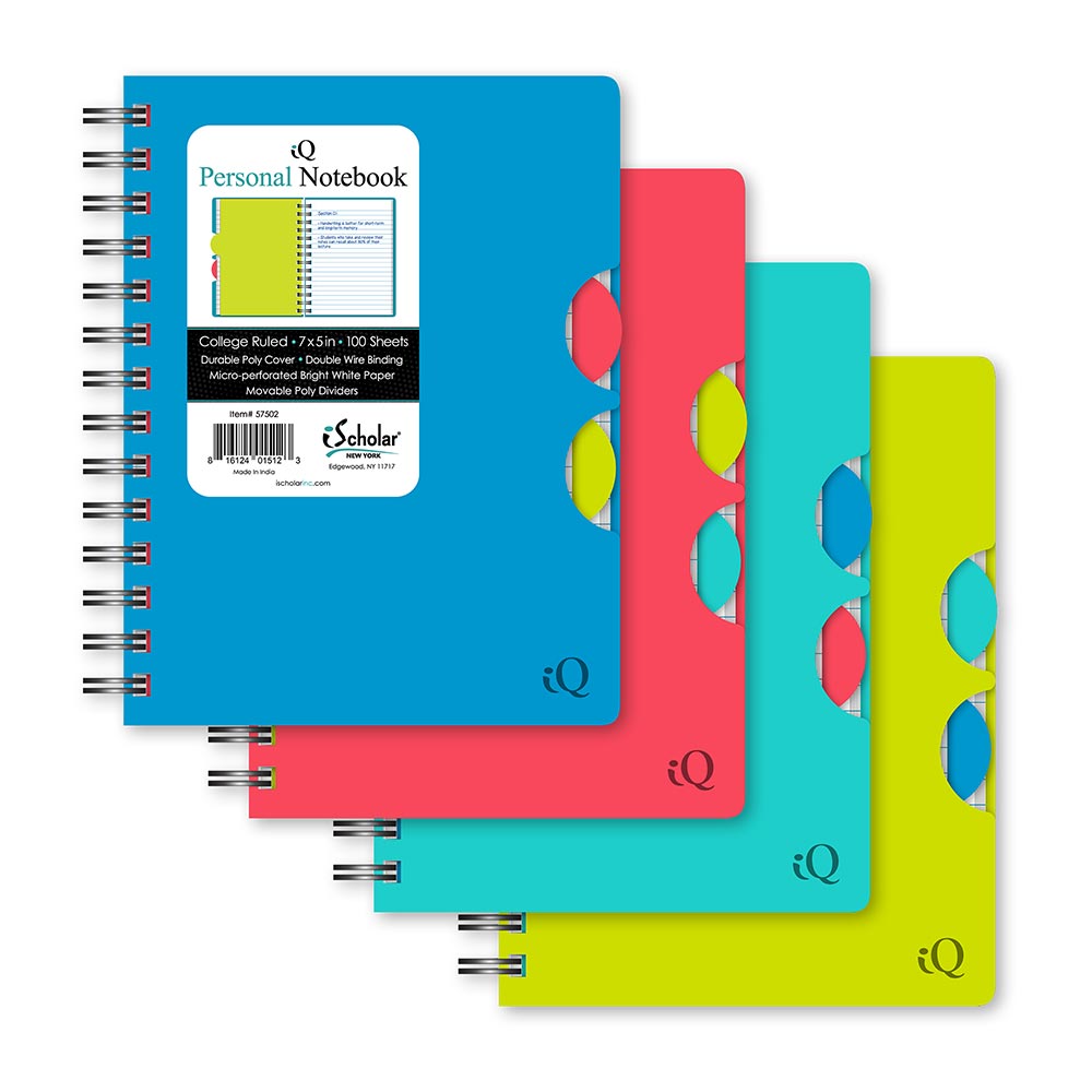 iQ Personal Poly Double Wire Notebook College Ruled 7" x 5" 100 Sheets 57502