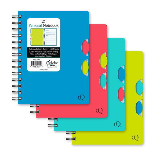 iQ Personal Poly Double Wire Notebook College Ruled 7" x 5" 100 Sheets 57502
