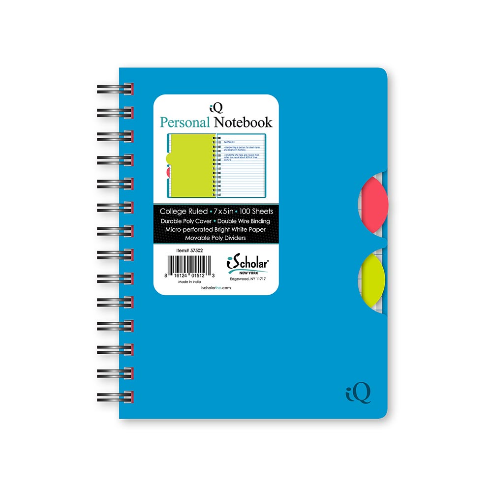 iQ Personal Poly Double Wire Notebook College Ruled 7" x 5" 100 Sheets 57502