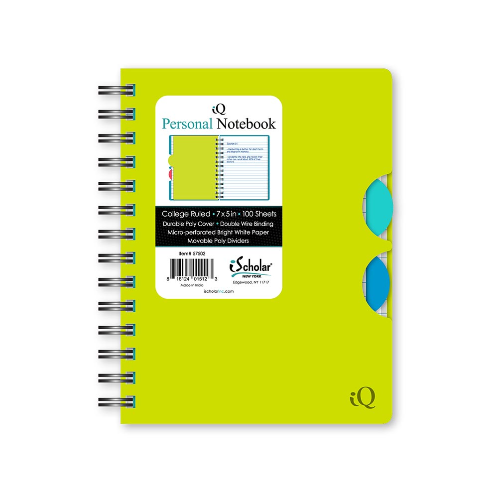 iQ Personal Poly Double Wire Notebook College Ruled 7" x 5" 100 Sheets 57502