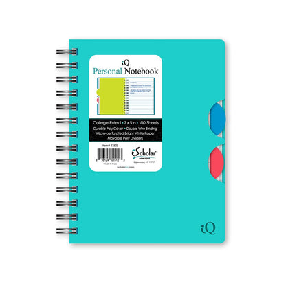 iQ Personal Poly Double Wire Notebook College Ruled 7" x 5" 100 Sheets 57502