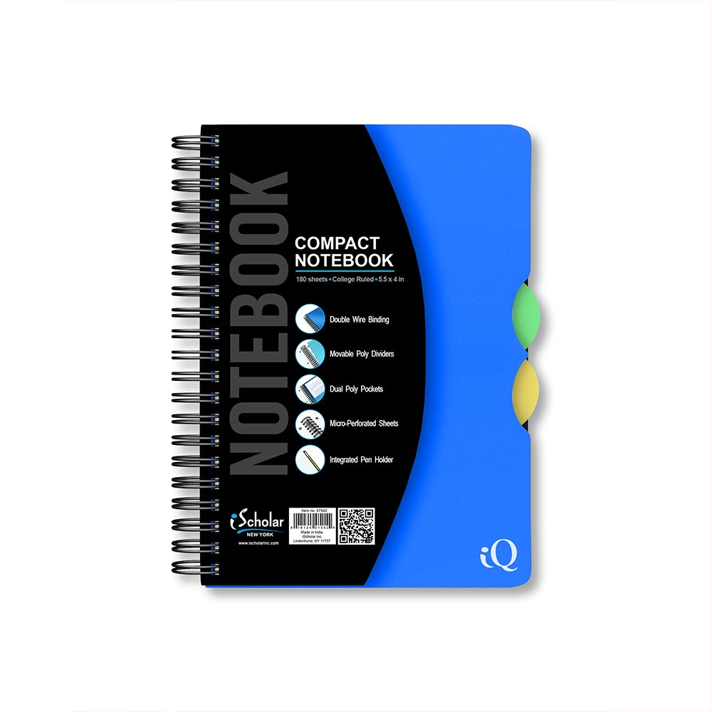 iQ Compact Double Wire Notebook College Ruled 5.5" x 4" 180 Sheets 57542