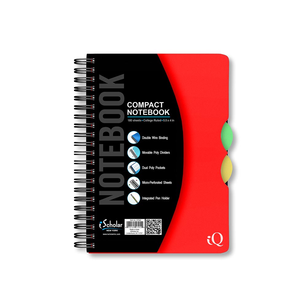 iQ Compact Double Wire Notebook College Ruled 5.5" x 4" 180 Sheets 57542