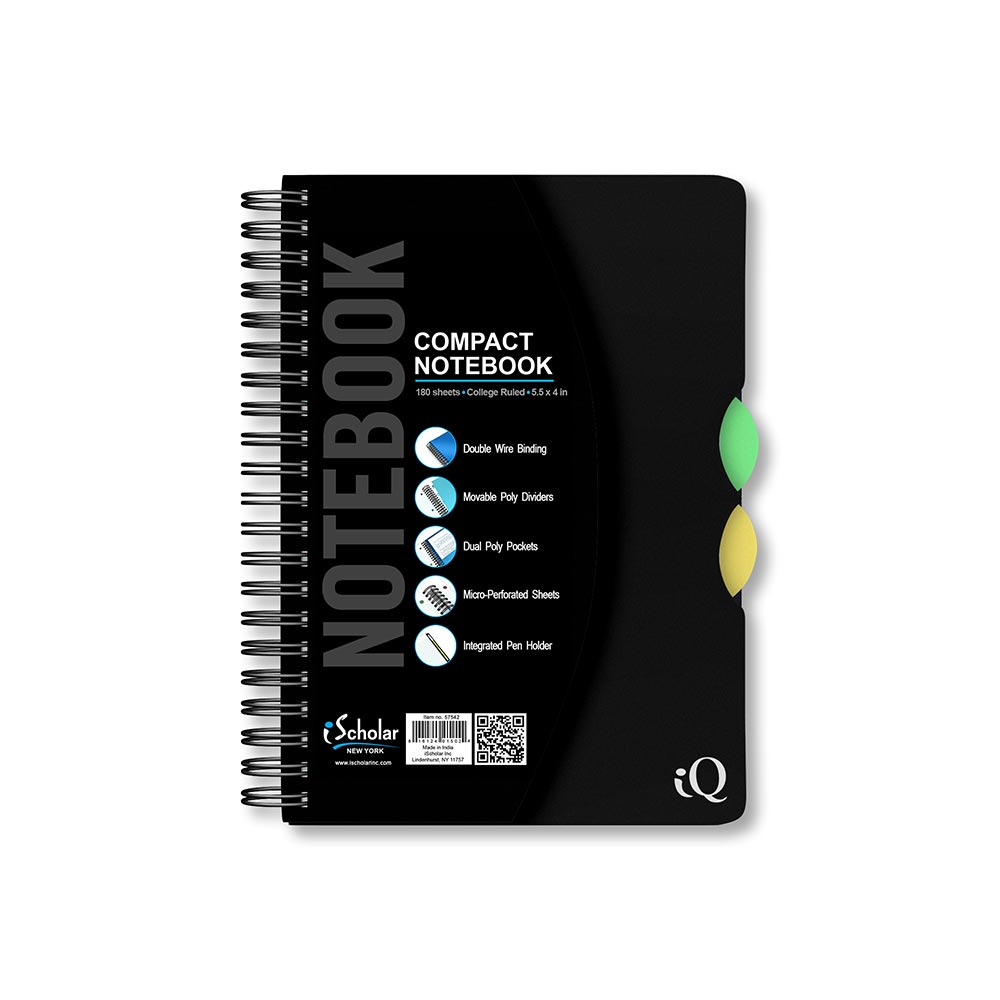 iQ Compact Double Wire Notebook College Ruled 5.5" x 4" 180 Sheets 57542