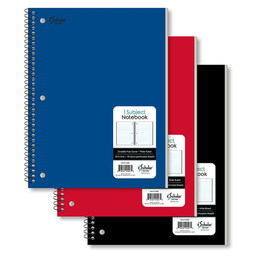 1 Subject Poly Notebook Wide Ruled 10.5" x 8" 70 Sheets 57801