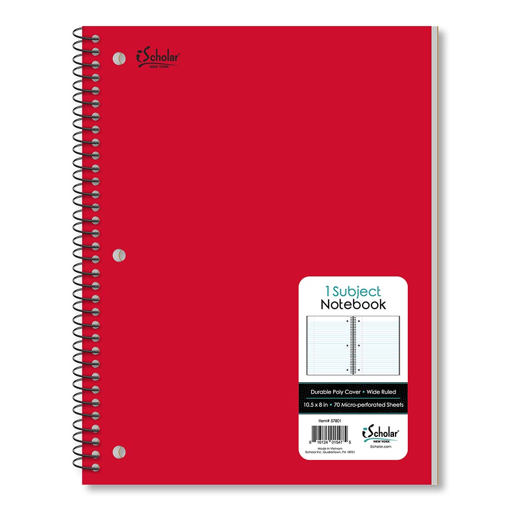 1 Subject Poly Notebook Wide Ruled 10.5" x 8" 70 Sheets 57801
