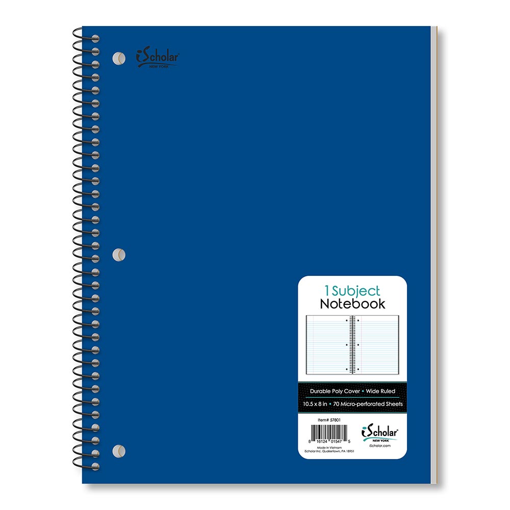 1 Subject Poly Notebook Wide Ruled 10.5" x 8" 70 Sheets 57801