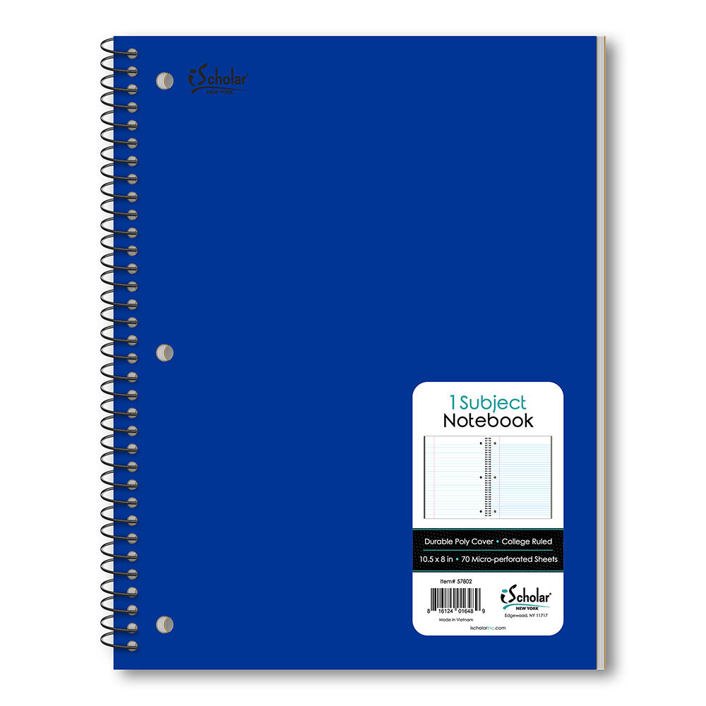 1 Subject Poly Notebook College Ruled 10.5" x 8" 70 Sheets 57802