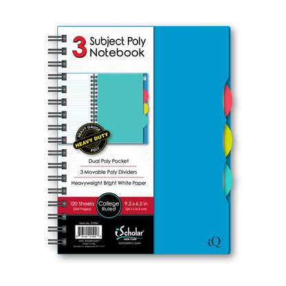 iQ 3 Subject Poly Double Wire Notebook College Ruled 9.5" x 6.5"  120 Sheets 57904