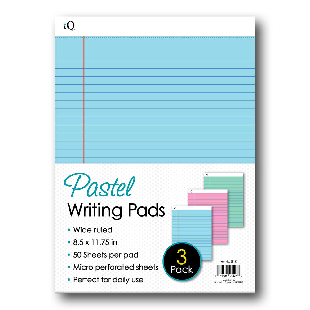 3 Pack iQ Pastel Writing Pads 8.5 x 11.75in 150 Sheets 58113