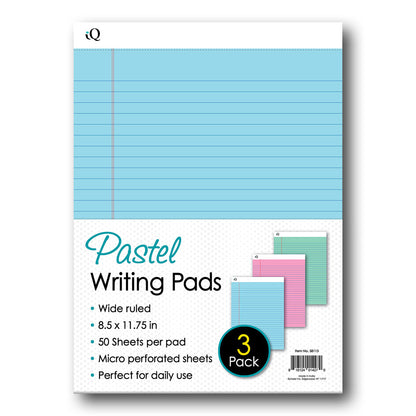 3 Pack iQ Pastel Writing Pads 8.5 x 11.75in 150 Sheets 58113