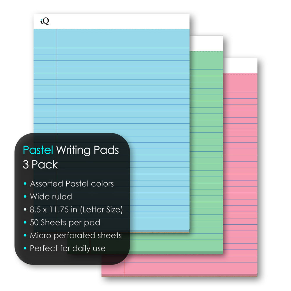 3 Pack iQ Pastel Writing Pads 8.5 x 11.75in 150 Sheets 58113