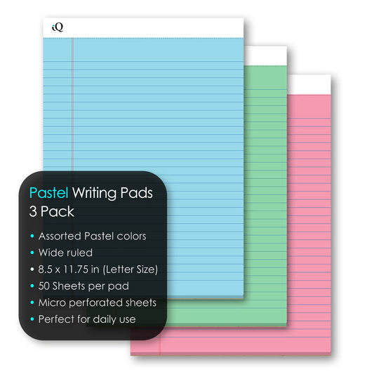 3 Pack iQ Pastel Writing Pads 8.5 x 11.75in 150 Sheets 58113