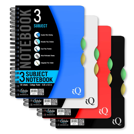 iQ 3 Subject Poly Double Wire Notebook College Ruled 8.35" x 6.5" 120 Sheets 58613
