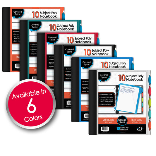 iQ+ Premium 10 Subject Poly Notebook College Ruled  11 x 9in 250 Sheets 58900