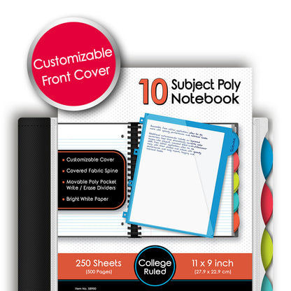 iQ+ Premium 10 Subject Poly Notebook College Ruled  11 x 9in 250 Sheets 58900
