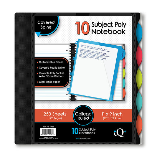 iQ+ Premium 10 Subject Poly Notebook College Ruled  11 x 9in 250 Sheets 58900