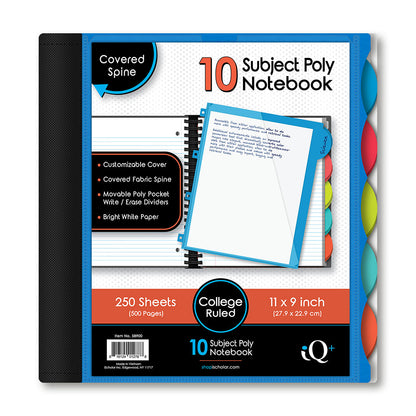 iQ+ Premium 10 Subject Poly Notebook College Ruled  11 x 9in 250 Sheets 58900