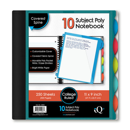 iQ+ Premium 10 Subject Poly Notebook College Ruled  11 x 9in 250 Sheets 58900