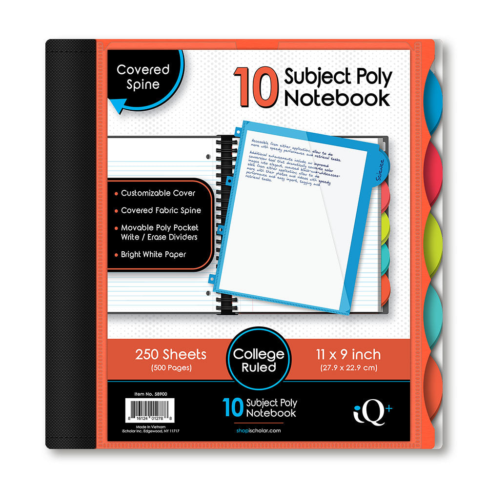 iQ+ Premium 10 Subject Poly Notebook College Ruled  11 x 9in 250 Sheets 58900