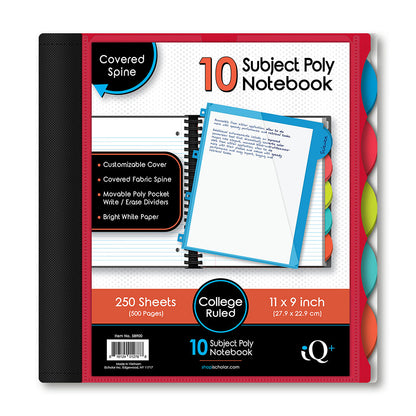 iQ+ Premium 10 Subject Poly Notebook College Ruled  11 x 9in 250 Sheets 58900