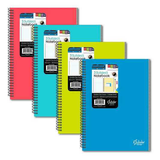 3 Subject Poly Notebook College Ruled 8.3" x 6" 120 Sheets 59604