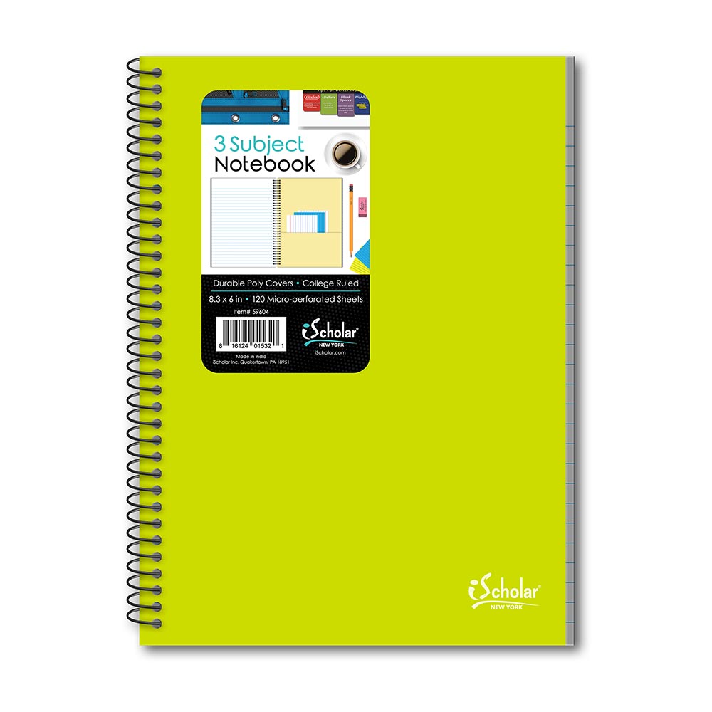 3 Subject Poly Notebook College Ruled 8.3" x 6" 120 Sheets 59604