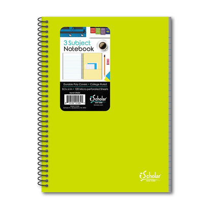 3 Subject Poly Notebook College Ruled 8.3" x 6" 120 Sheets 59604