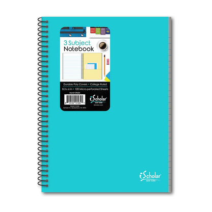 3 Subject Poly Notebook College Ruled 8.3" x 6" 120 Sheets 59604