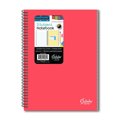 3 Subject Poly Notebook College Ruled 8.3" x 6" 120 Sheets 59604