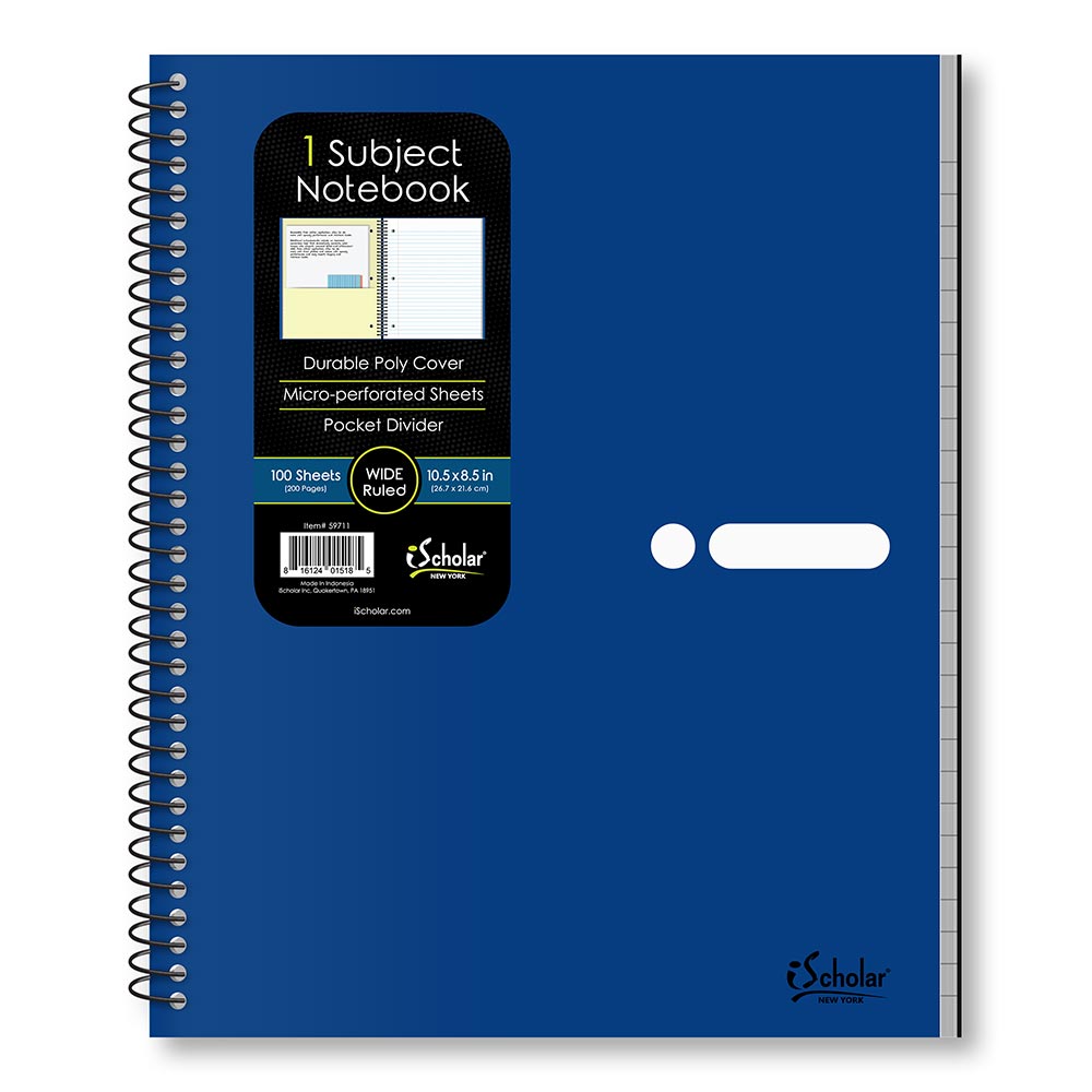 1 Subject Poly Notebook Wide Ruled 10.5" x 8.5" 100 Sheets 59711