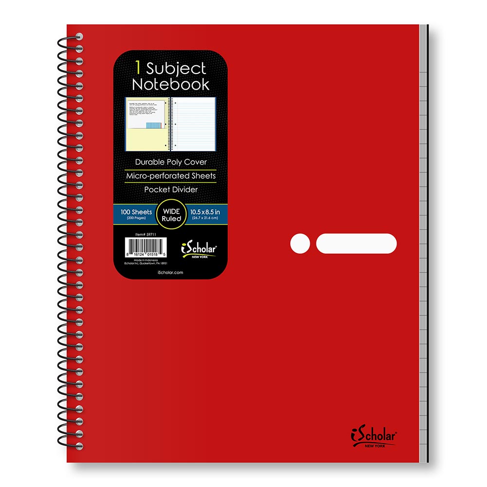 1 Subject Poly Notebook Wide Ruled 10.5" x 8.5" 100 Sheets 59711