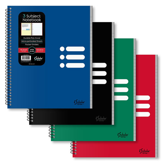 3 Subject Poly Notebook Wide Ruled 10.5" x 8.5" 150 Sheets 59713