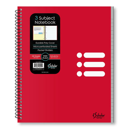 3 Subject Poly Notebook Wide Ruled 10.5" x 8.5" 150 Sheets 59713