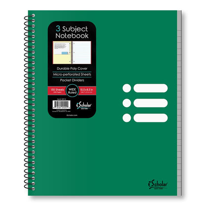 3 Subject Poly Notebook Wide Ruled 10.5" x 8.5" 150 Sheets 59713