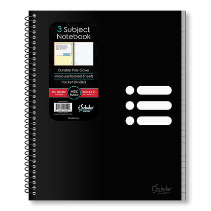 3 Subject Poly Notebook Wide Ruled 10.5" x 8.5" 150 Sheets 59713