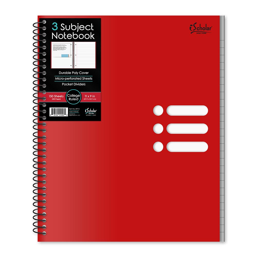 3 Subject Poly Notebook College Ruled 11" x 9" 150 Sheets 59714